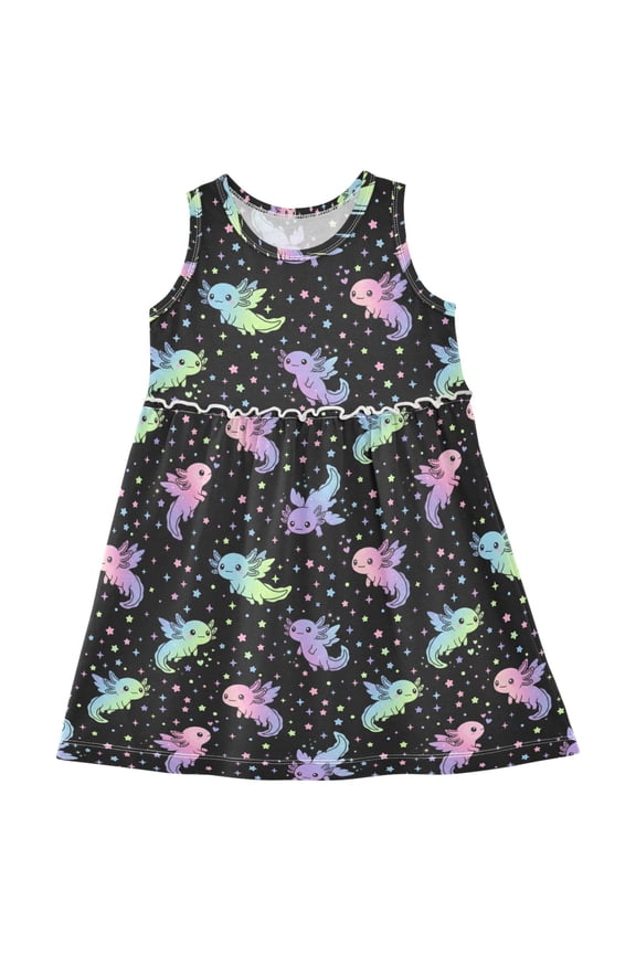 Girls Sleeveless Dress Galaxy Axolotl Stylish Short Sleeve Dresses 3T