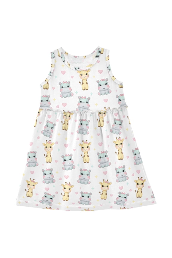 Girls Sleeveless Dress Hippo Giraffe Stylish Short Sleeve Dresses 8Y