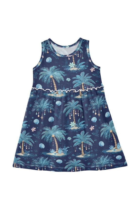 Girls Sleeveless Dress Shells Palm Trees Stylish Short Sleeve Dresses 6Y