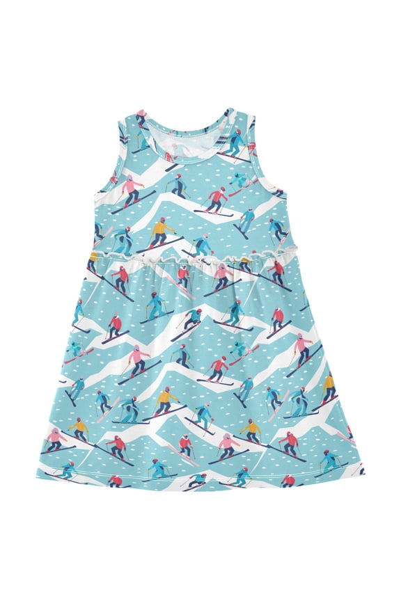 Girls Sleeveless Dress Skiers Skating Stylish Short Sleeve Dresses 3T