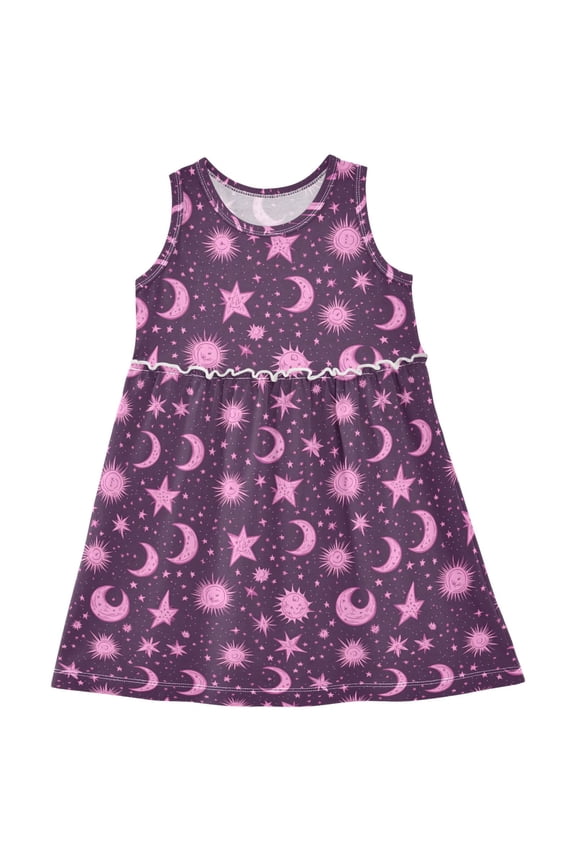 Girls Sleeveless Dress Stars Boho Moon Stylish Short Sleeve Dresses 6Y