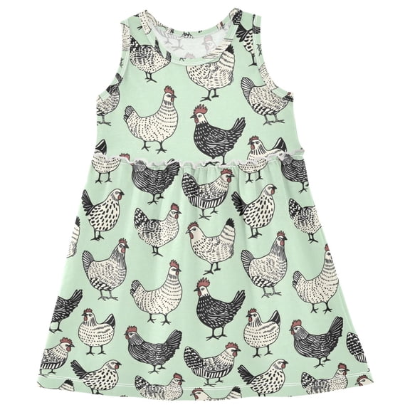joogoo Girls Sleeveless Dress Vintage Cartoon Chickens Stylish Short Sleeve Dresses 8Y