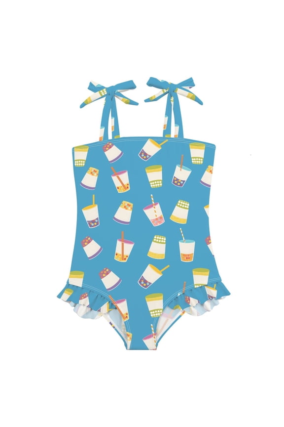 Girls Swimsuit with Boba Bubble Tea Print One-Piece Swimwear Bathing Suit 18 Months