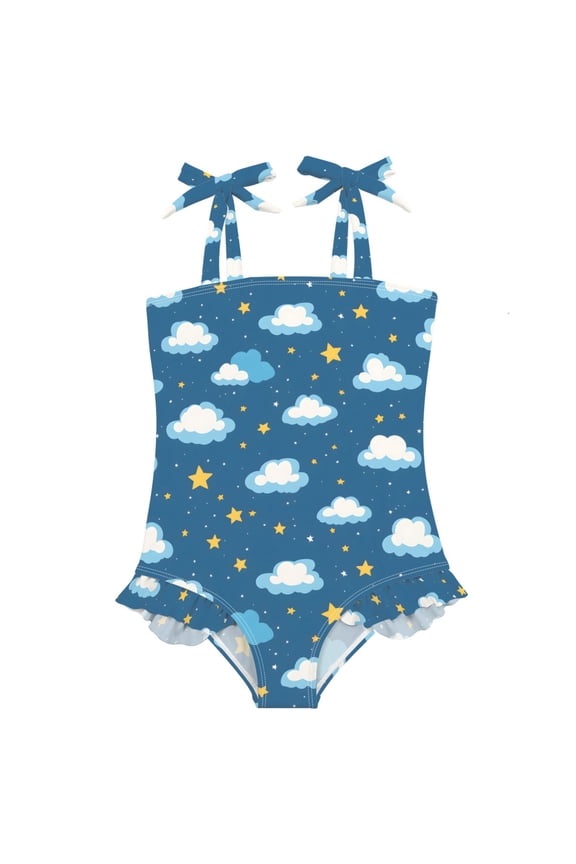 Girls Swimsuit with Clouds Stars Print One-Piece Swimwear Bathing Suit 18 Months