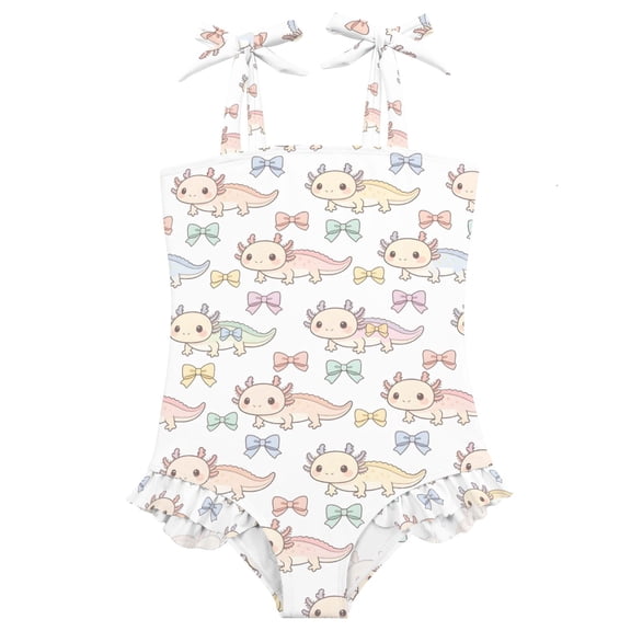 joogoo Girls Swimsuit with Cute Axolotl Bow Print One-Piece Swimwear Bathing Suit 2 Years