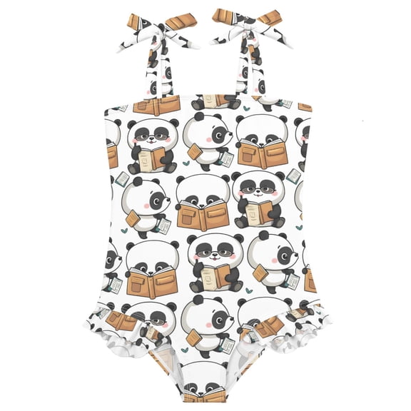 joogoo Girls Swimsuit with Cute Pandas Reading Print One-Piece Swimwear Bathing Suit 18 Months