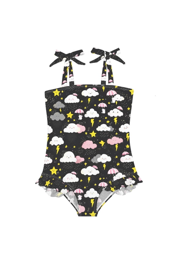 Girls Swimsuit with Cute Stars Cloud Print One-Piece Swimwear Bathing Suit 2 Years