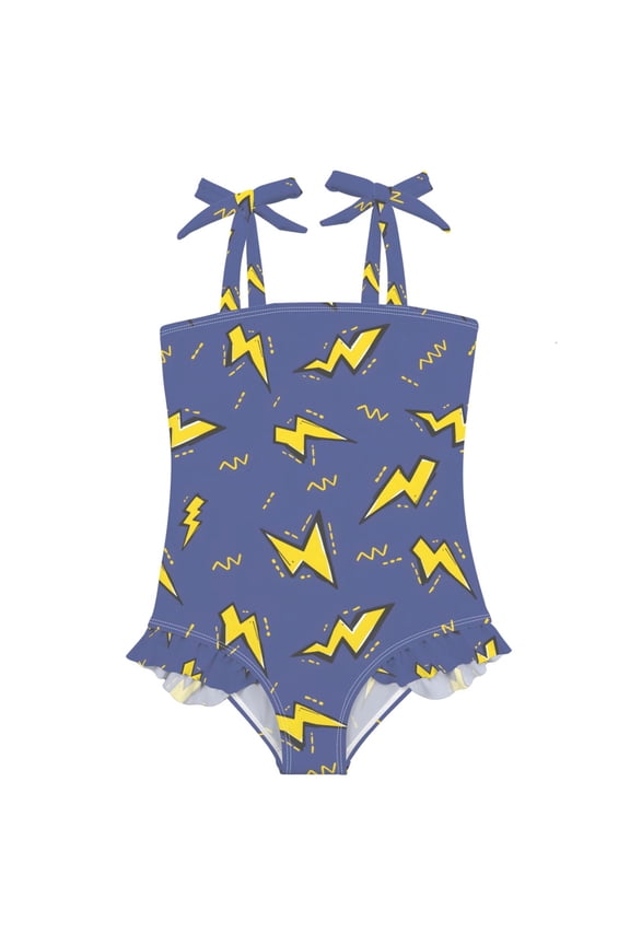 Girls Swimsuit with Lightning Print One-Piece Swimwear Bathing Suit 4 Years