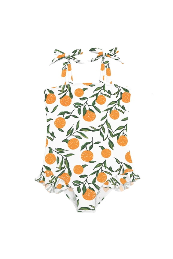Girls Swimsuit with Orange Fruits Print One-Piece Swimwear Bathing Suit 6 Years