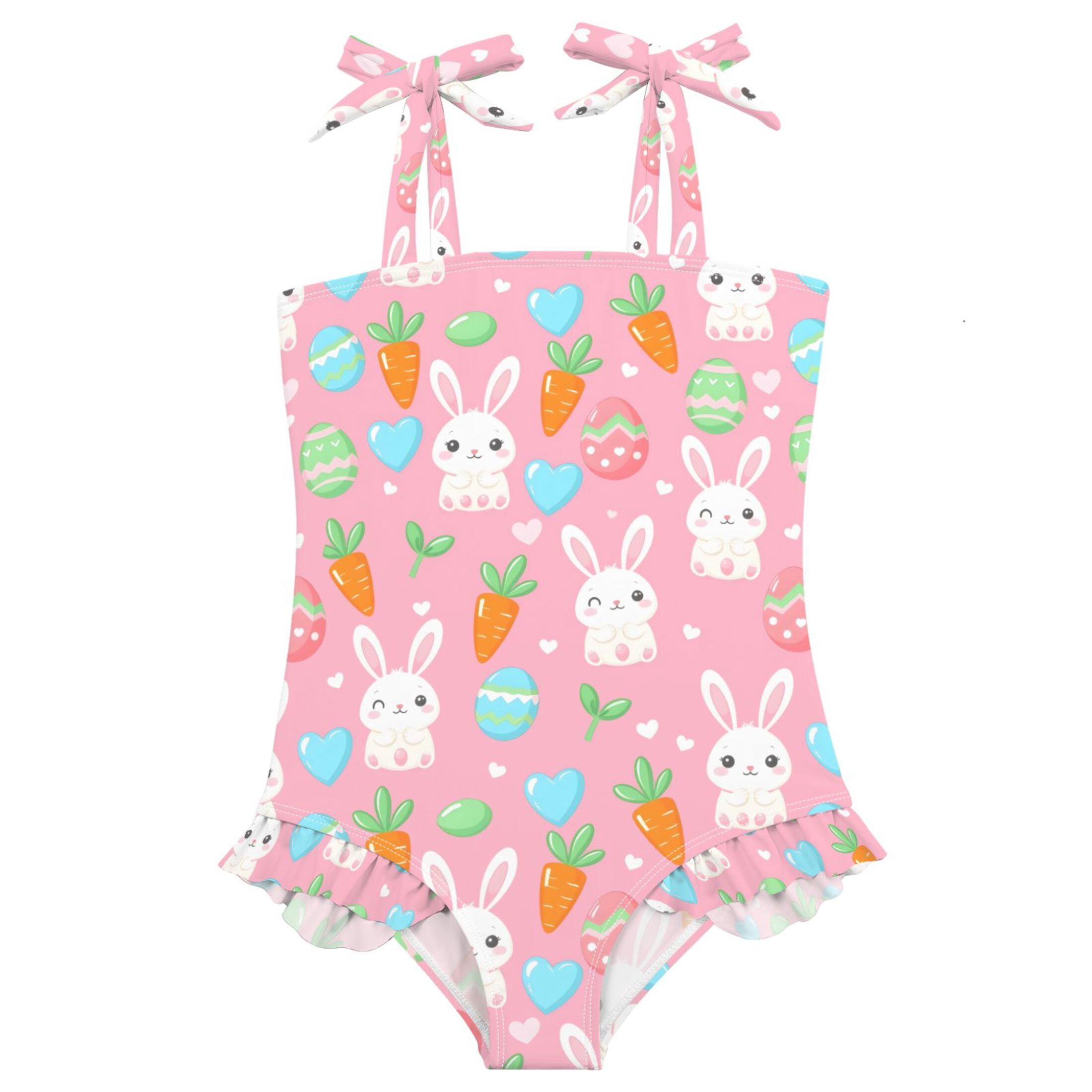 joogoo Girls Swimsuit with Rabbit Carrot Egg Print One-Piece Swimwear ...