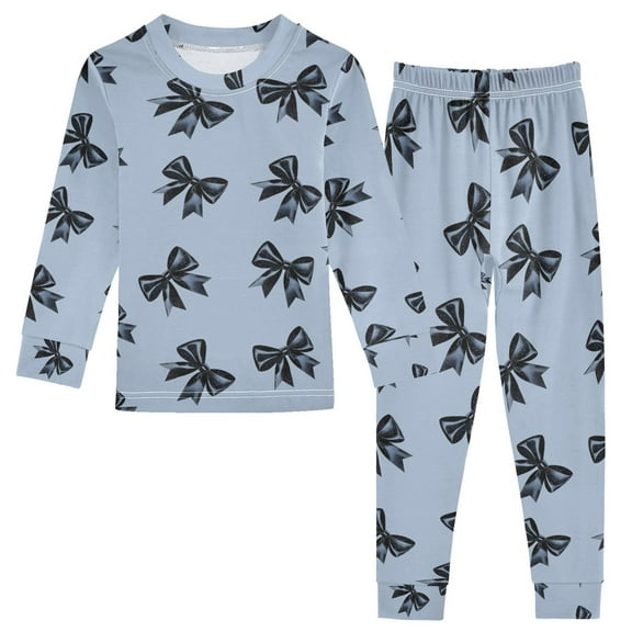 joogoo Glitter Bow 2 Piece Long Sleeve Tee and Pants Cotton Pajama Set 5Y