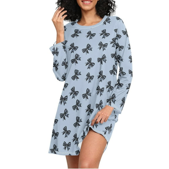 joogoo Glitter Bow Women's Long Sleeve Nightgown Sleepwear XXL