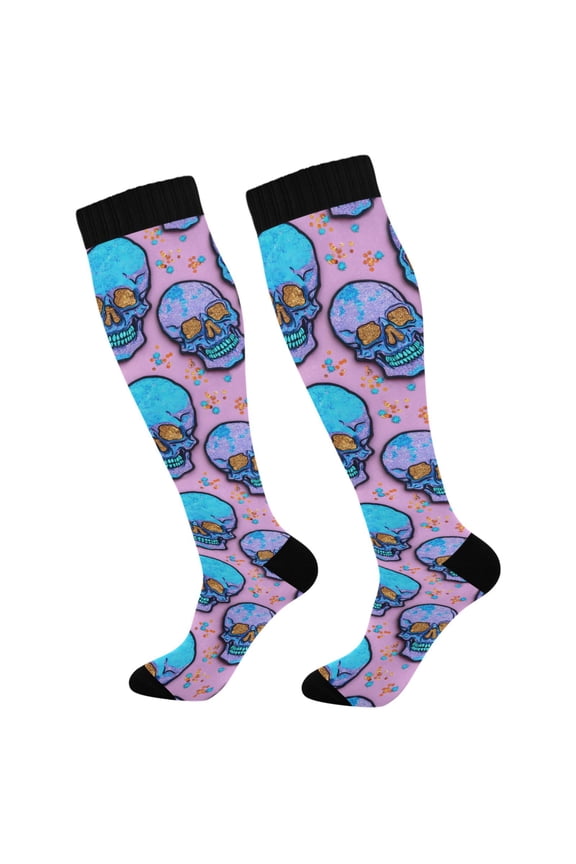 Glitter Halloween Skull Long Socks Women Men Knee High Sock