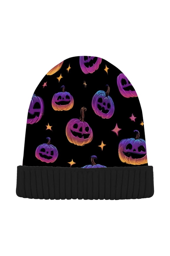 Glitter Pumpkins Beanie Hats Cuffed Winter Warm Knit Thick Beanies