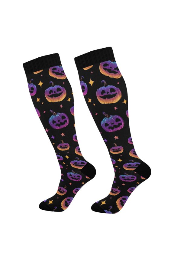 Glitter Pumpkins Socks Women Men Knee High Sock