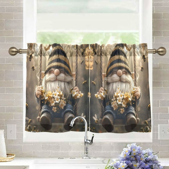 joogoo Gnome in Garden Curtains Sets Half Window Cafe Farmhouse Tier 2 Panels Short Curtain Rod Pocket 27"W x 36"L