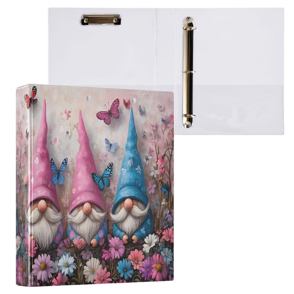 joogoo Gnomes and Butterfly Hardcover 3 Ring Binder 1.5" Round Rings Interior Pockets Binders Organizer 1 Pack