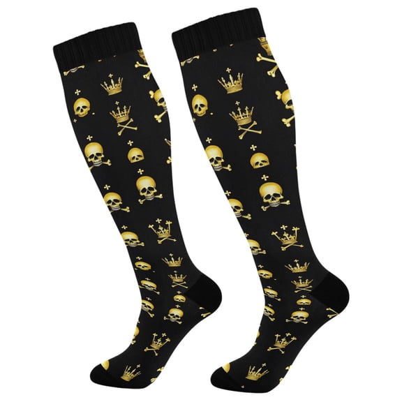 joogoo Gold Skull Socks Women Men Knee High Sock