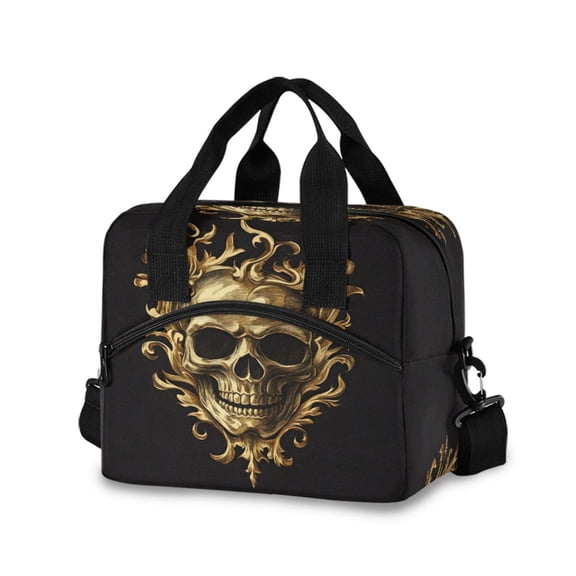 joogoo Gold Skull Insulated Lunch Bags Reusable Cooler Box with Shoulder Strap
