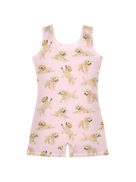 Golden Doodle Puppy Pattern Girls Leotards Gymnastics Tumbling Outfit Biketard Unitard 2-3Years