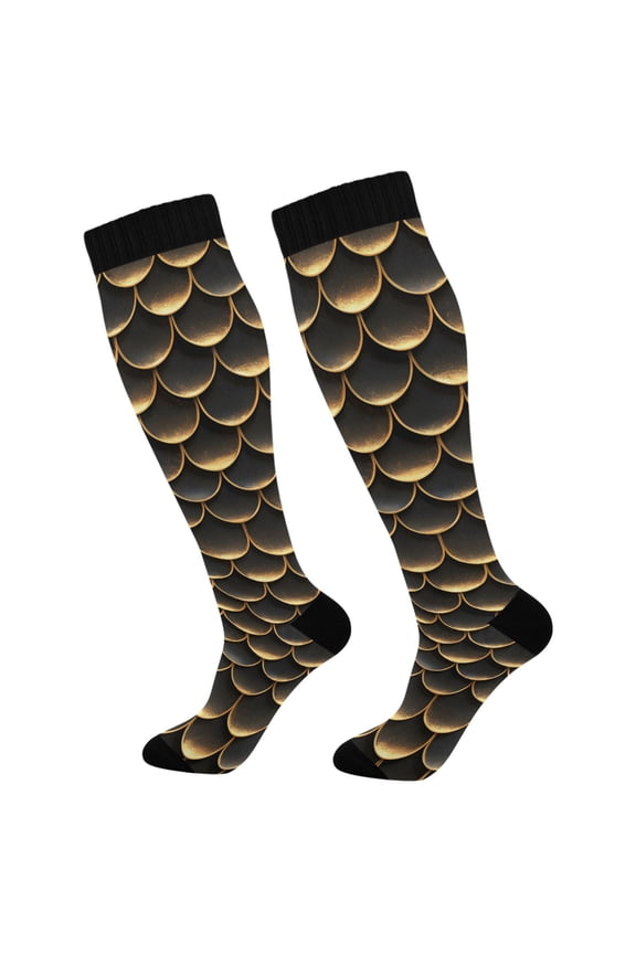Golden Dragon Scales Pattern Socks Women Men Knee High Sock