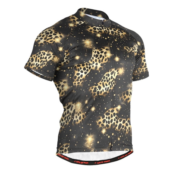 joogoo Golden Leopard Pattern Men's Cycling Jerseys Mountain Bike Short Sleeve Tops 3XL
