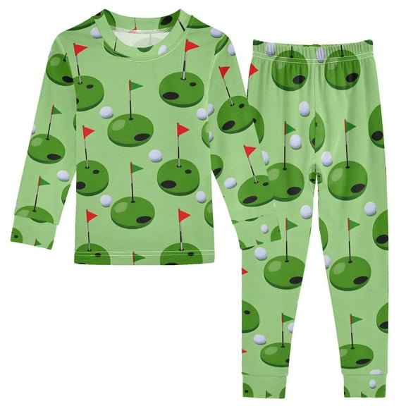joogoo Golf Ball and Flag 2 Piece Long Sleeve Tee and Pants Cotton Pajama Set 5Y