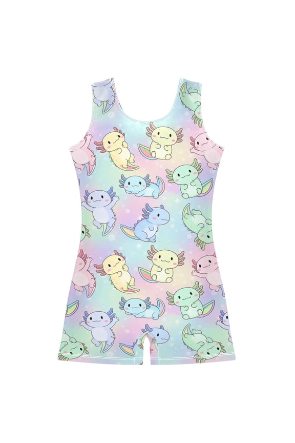Gradient Axolotls Pattern Girls Leotards Gymnastics Tumbling Outfit Biketard Unitard 2-3Years