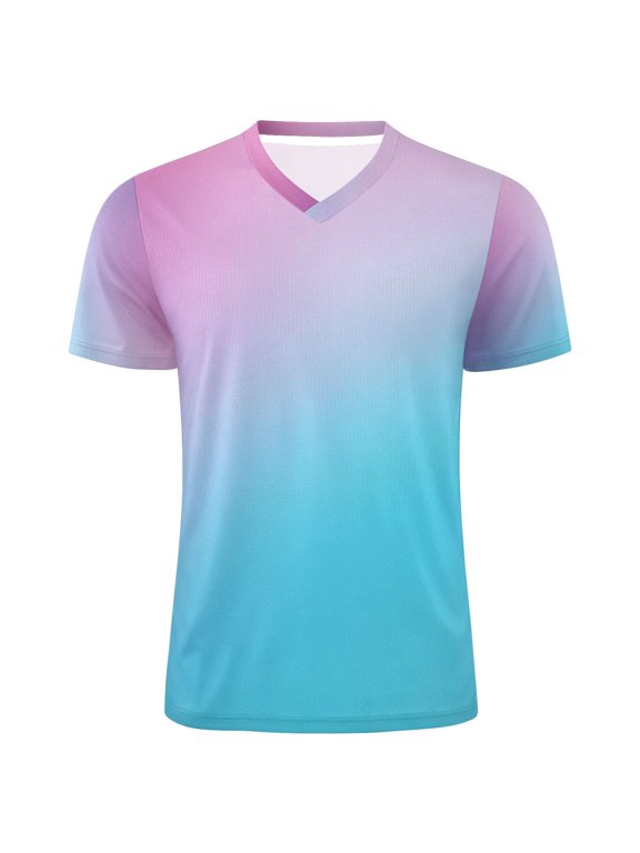 Gradient Blue Men's Soccer Jersey Athletic Plus Size T-Shirt V-Neck Sport Fan Game Day Shirt 5X-Large
