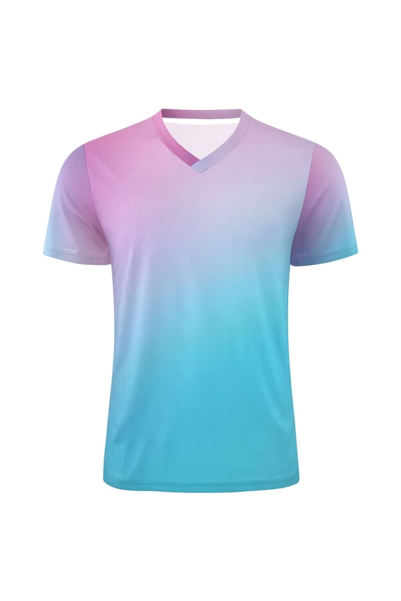 Gradient Blue Men's Soccer Jersey Athletic Plus Size T-Shirt V-Neck Sport Fan Game Day Shirt Large