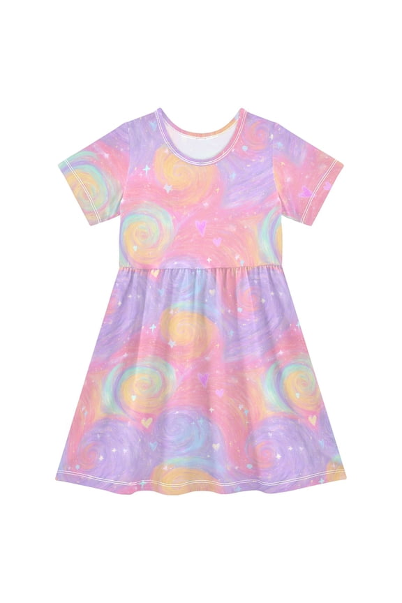 Gradient Galaxy Girls' Short Sleeve Dress Kids Dresses 5-6T