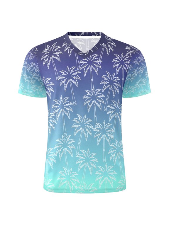 Gradient Palm Trees Men's Soccer Jersey Athletic Plus Size T-Shirt V-Neck Sport Fan Game Day Shirt Medium