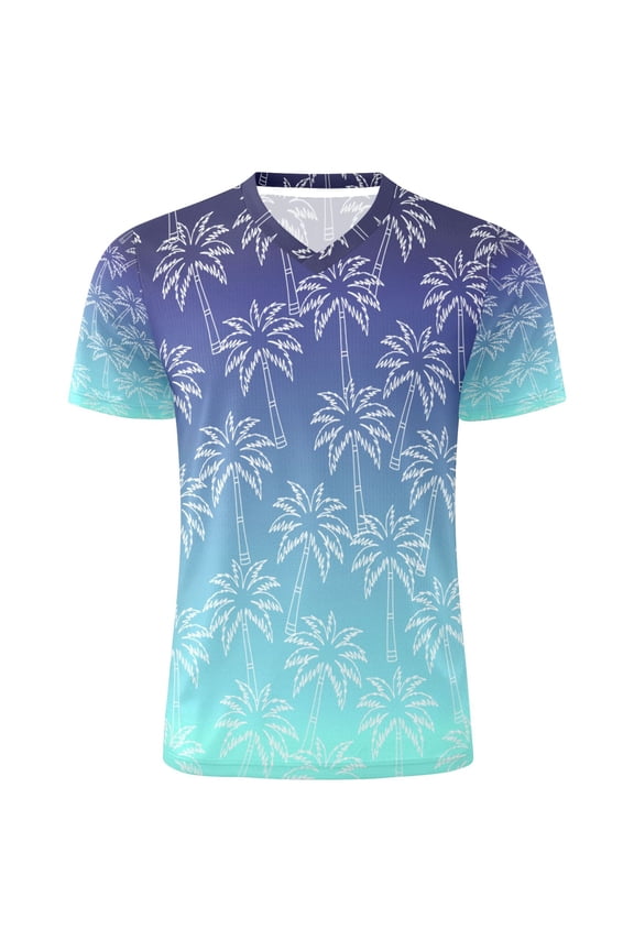 Gradient Palm Trees Men's Soccer Jersey Athletic Plus Size T-Shirt V-Neck Sport Fan Game Day Shirt Medium