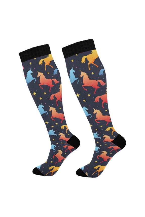 Gradient Unicorns Stars Socks Women Men Knee High Sock