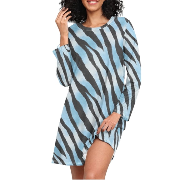 joogoo Gradient Zebra Pattern Women's Long Sleeve Nightgown Sleepwear XXL