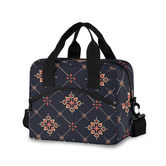 joogoo Graffiti Checkered Grid Pattern Insulated Lunch Bags Reusable Cooler Box with Shoulder Strap