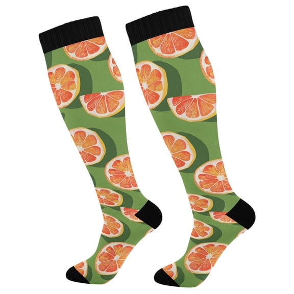 joogoo Grapefruit on Green Socks Women Men Knee High Sock