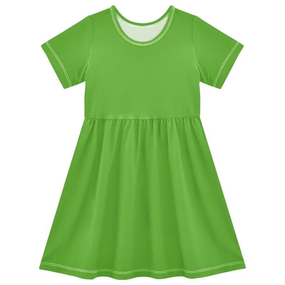 joogoo Grass Green Background Girls' Short Sleeve Dress Kids Dresses 5-6T