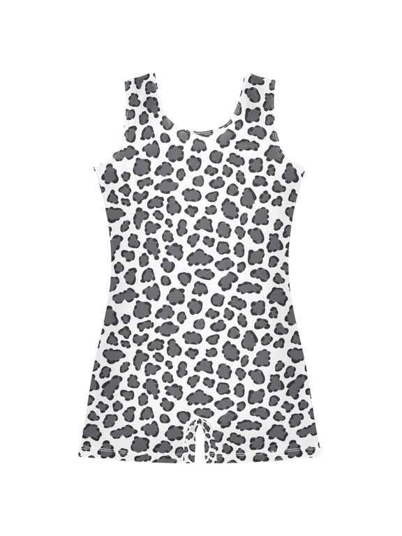 Gray Leopard Pattern Girls Leotards Gymnastics Tumbling Outfit Biketard Unitard 5-6Years