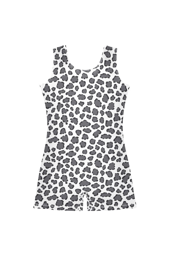 Gray Leopard Pattern Girls Leotards Gymnastics Tumbling Outfit Biketard Unitard 7-8Years