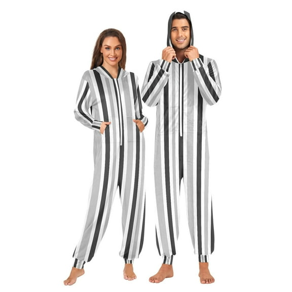 joogoo Gray Stripes Unisex Adults Onesies Pajamas Jumpsuits L