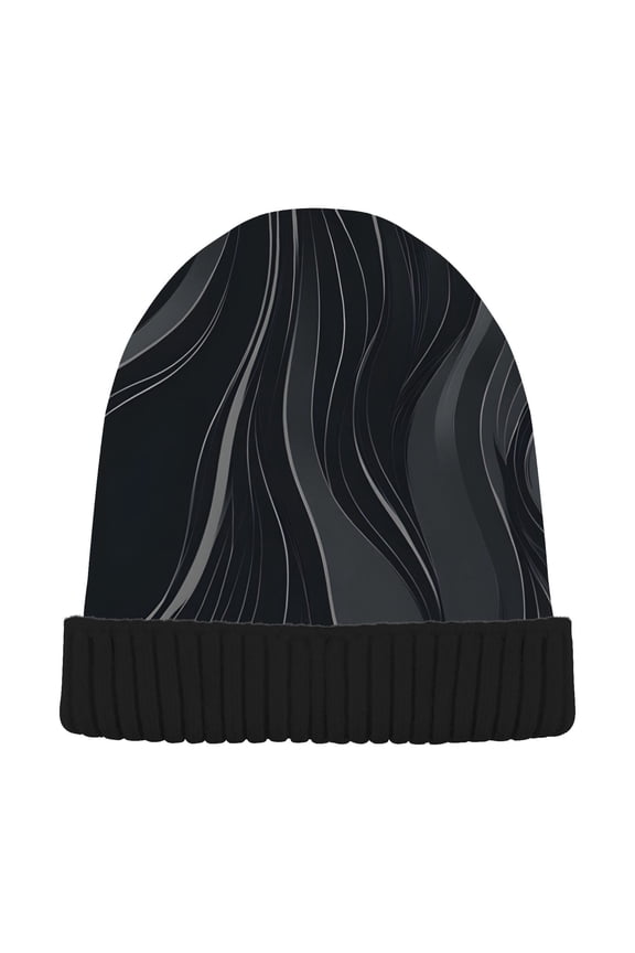 Gray Wave Lines Beanie Hats Men Women Cuffed Skull Cap Winter Warm Knit Thick Beanies