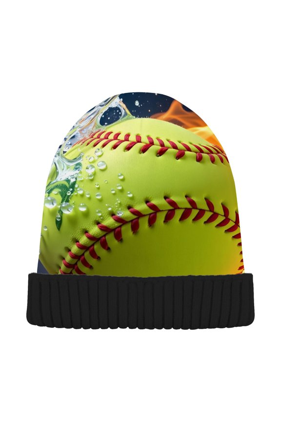 Green Baseball Fire Beanie Hats Cuffed Winter Warm Knit Thick Beanies