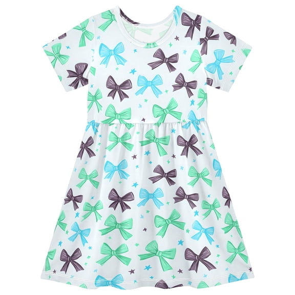joogoo Green Bows Girls' Short Sleeve Dress Kids Dresses 5-6T