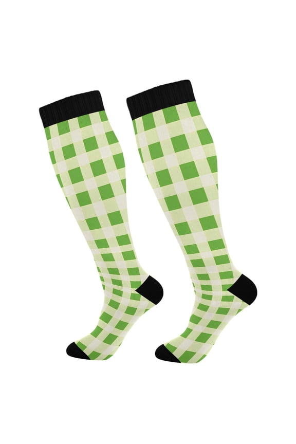 Green Checkered Socks Women Men Knee High Sock