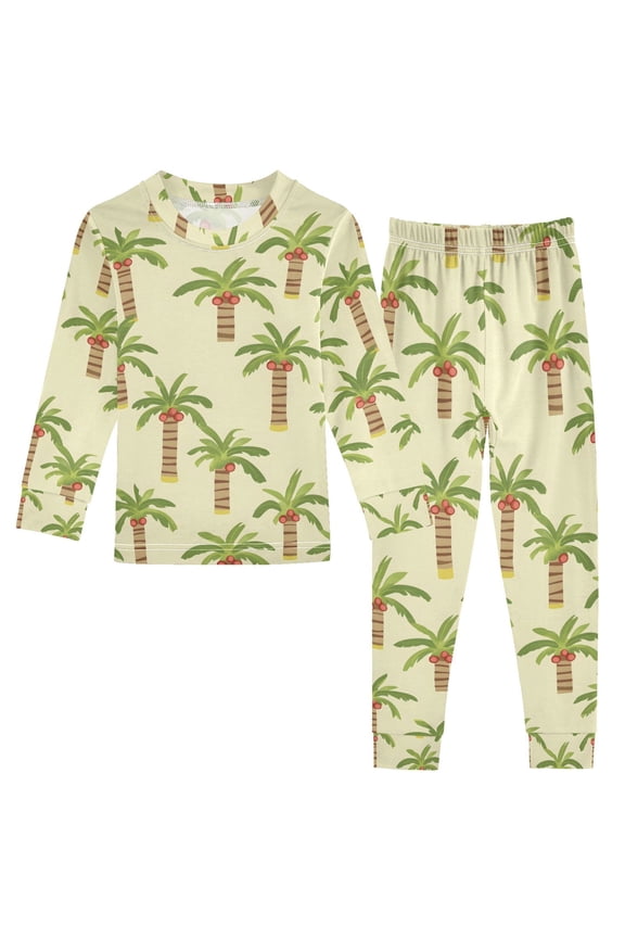 Green Coconut Tree Pajamas Set Long Sleeve Soft Cotton Sleepwear 2 Piece 24M