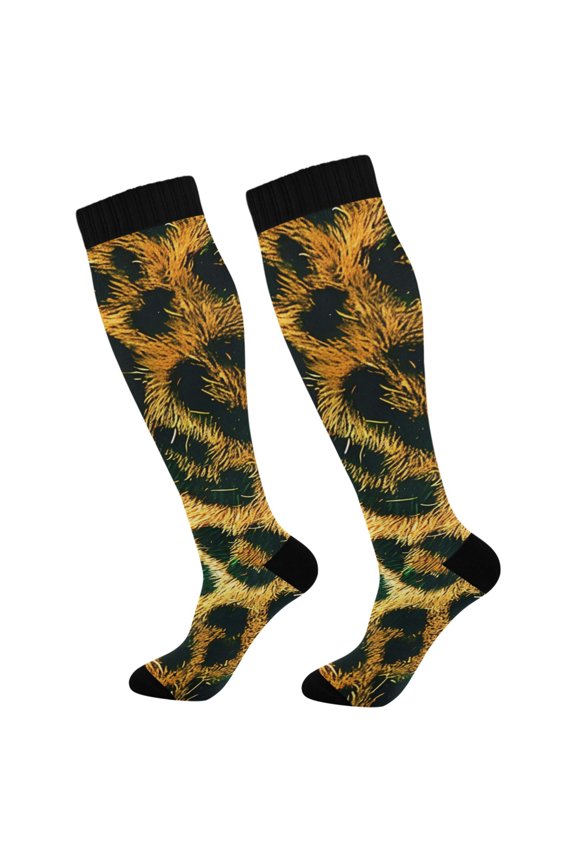 Green Leopard Print Long Socks Women Men Knee High Sock
