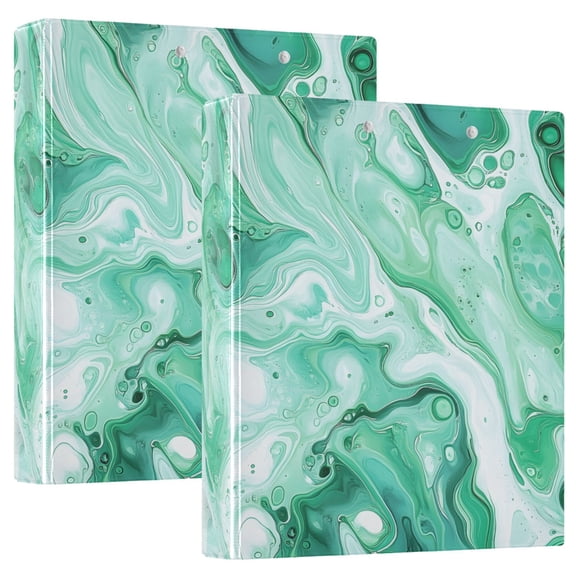 joogoo Green Marble Liquid Hardcover 3 Ring Binder 1.5" Round Rings Interior Pockets Binders Organizer 2 Pack