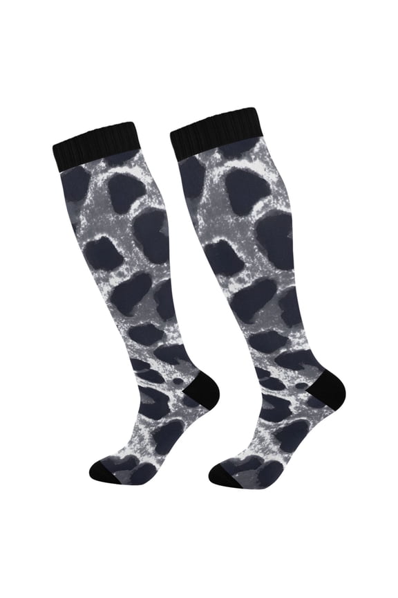 Grey Leopard Print Compression Socks Women Men Knee High Sock