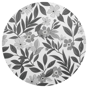joogoo Grey and White Flowers Leaves Round Plate Mats for Dining Table Placemat 1 Piece Holiday Decoration